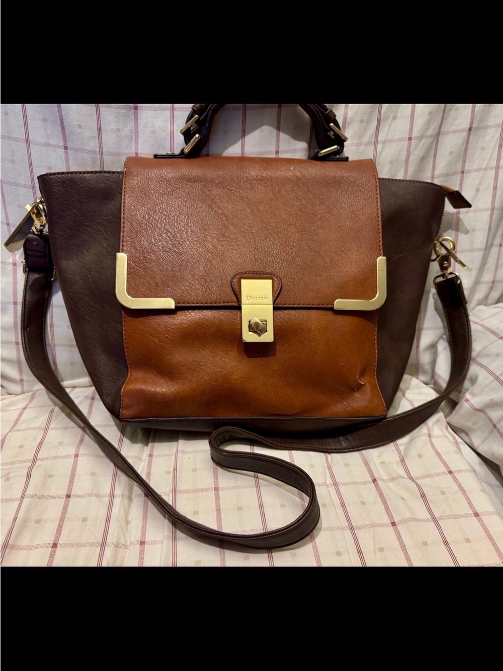 Dune London Two-Tone Brown and Cognac Leather Satchel